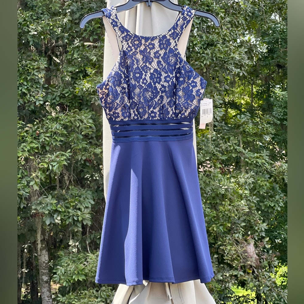 NWT!  Homecoming, cocktail, short semi-formal dress navy blue with lace